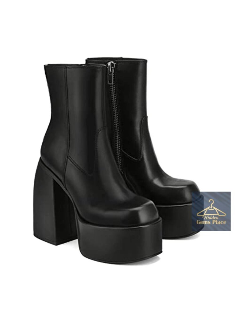 Women's Chunky High Heel Ankle Boots Platform Faux Leather Side Zip